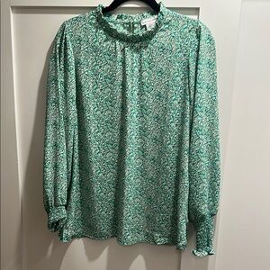 Cupcakes & Cashmere Green Ruffled Long Sleeve Blouse